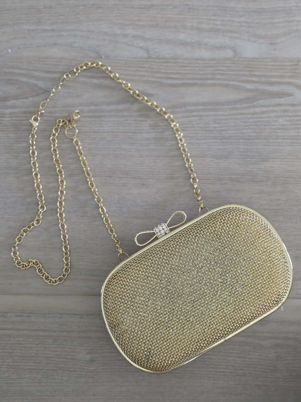 Gold Mesh Kate LANDRY Evening Clutch with Adjustable Chain Strap